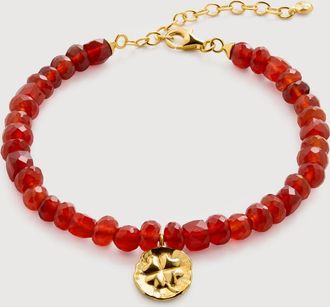 Monica Vinader Gold Lucky Gemstone Beaded Bracelet Red Onyx