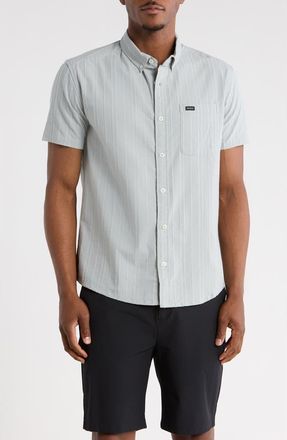 Rvca Thatll Do Stripe Slim Fit Short Sleeve Button-Down Shirt in Lead at Nordstrom Rack, Size Xx-Large