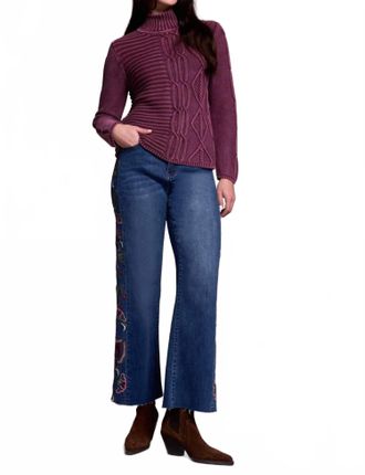 Tribal Acid Wash Mock Neck Sweater In Passion Plum