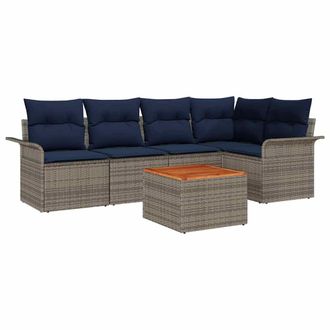 vidaXL Conjunto De Sof&aacute;s De Jard&iacute;n 6 Pcs Gris Rat&aacute;n Sint&eacute;tico Vidaxl