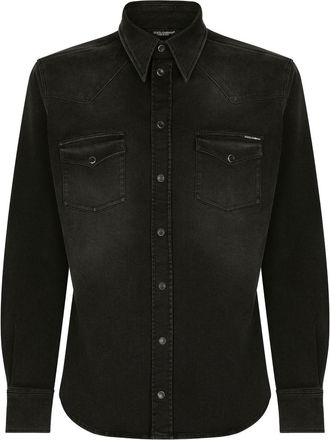 Dolce & Gabbana button-up denim shirt - men - Cotton/Polyester/Spandex/Elastane - 40 - Black