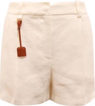 Elisabetta Franchi Sh 01252E2 Gabardine Shorts van linnenmix - Dames - Bermuda - Wit - L - Linnen - Korte Broeken