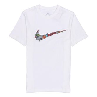 Nike Cartoon Pattern Large Logo Printing Round Neck Casual Short Sleeve White DR1288-100