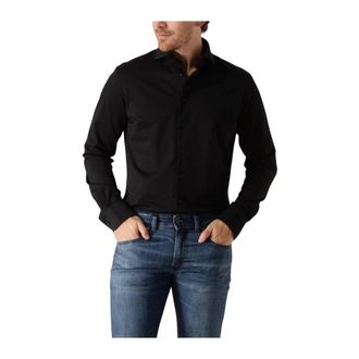 Profuomo Shirt X-Cutaway Japanese Knitted - Heren - Casual Overhemden - Zwart - M - Katoen - Overhemden