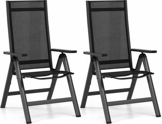 Costway 2 Sillas Jardin Exterior Plegable, Sillas Terraza Exterior Con Respaldo Ajustable En 7 Posiciones, Reposabrazos, Sillas Jardin Camping Piscina Patio -