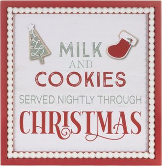 Melrose International Framed Milk and Cookies Wall Sign 15SQ - Red, White, Green