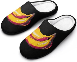 Generic Vintage Banana Art Slippers Men Winter Warm Cotton Anti-Slip Indoor Slip-Ons House Shoes