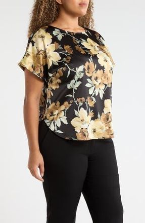 Anne Klein Floral Print Bateau Neck Top in Anne Black Multi at Nordstrom Rack, Size X-Large P