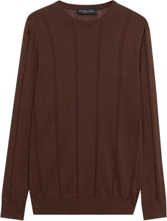 Brooks Brothers Trui van katoen en linnen met ronde hals - Heren - Ronde hals truien - Bruin - M - Katoen - Truien & Vesten