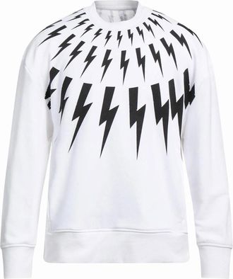Neil Barrett Mens Neil Barrett Fair Isle Thunderbolt Oversize White Sweatshirt - Size: 40