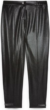 Fiorella Rubino Carrot Fit lurex jersey broek - Dames - Straight fit broeken - Zwart - XL - Polyester - Broeken