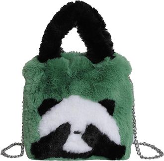 Generic Women Panda Fur Messenger Bag with Chain Strap Panda Furry Shoulder Bag Large Capacity Fluffy Panda Crossbody Bag Ladies Outdoor Bag (Green)