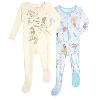 Disney Princess Baby Girls 2-Pack Footed Sleep N Play Coveralls in Princess Teal Pink at Nordstrom, Size 18M