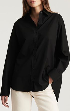 Mavi Oversize Cotton Button-Up Shirt in Black at Nordstrom, Size X-Large
