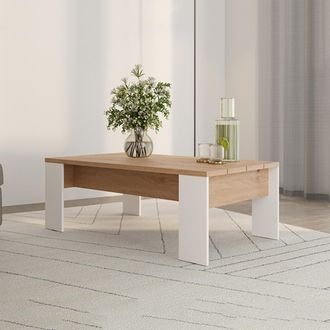 Dmora Mesa De Caf&eacute; Bertona, Forma Rectangular, Tapa Marr&oacute;n, Estructura Blanca, 120x67x43h Cm Marr&oacute;n Roble Nodo