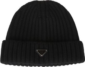 Prada Wool Beanie - Heren - Hoeden - Zwart - L - Wol - Accessoires