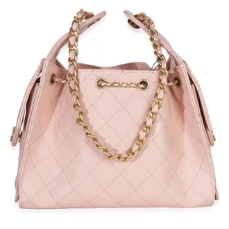 Chanel Mens Pink Quilted Caviar Small 25 Hobo Handbag Leather