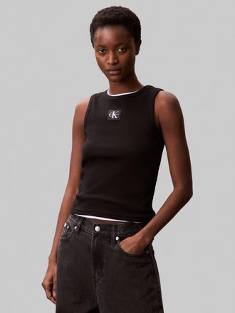 Calvin Klein Jeans Tanktop CALVIN KLEIN JEANS A - WVN LBL 2X2 CTTN, Damen, Gr. XXL (46), schwarz, Jersey, Obermaterial: 95% Baumwolle, 5% Elasthan, unifarben, regular fi