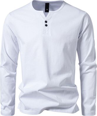 Generic Mens Henley T-Shirt Long Sleeve Lightweight Regular Fit Casual with Button Grandad Shirts Solid Color Casual Tops Mens Grandad Collar Henley T Shirts 