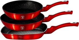 Berlinger Haus Juego De 3 Sartenes Con Revestimiento De Granito 20/24/28cm Berlinger Haus L&iacute;nea Met&aacute;lica Burdeos Bh-1289-n
