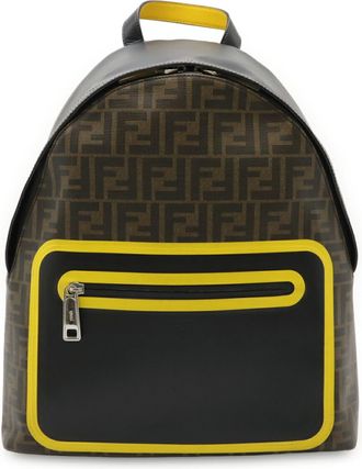 Fendi Zucca Black Khaki Brown Yellow Coated Canvas Leather Backpack (Pre-Owned)