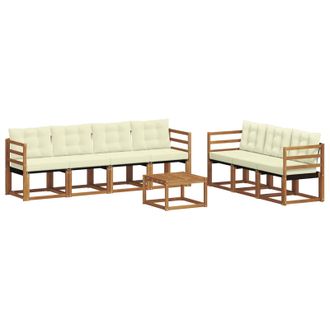 vidaXL Conjunto De Sof&aacute;s De Exterior Con Coj&iacute;n 8 Pcs Natural Y Crema Vidaxl