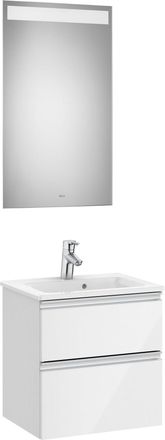 Roca Roca - Pack Mueble De 2 Cajones 500 Mm + Lavabo + Espejo Led The Gap Color: Blanco Brillo
