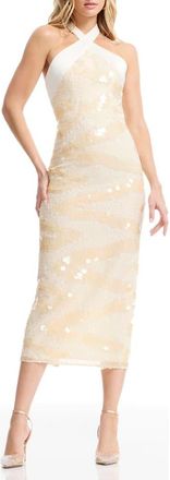 Dress The Population Amani Embellished Halter Cocktail Dress in Cream at Nordstrom, Size Xx-Small
