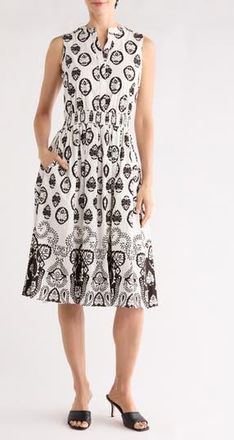 T Tahari Split Neck Medallion Print Midi Dress in Medallion Placed Print at Nordstrom Rack, Size X-Large