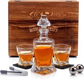 Zulay Kitchen Premium Whiskey Decanter Set with 2 Crystal Whiskey Glasses & Stainless Steel Balls Chilling Stones