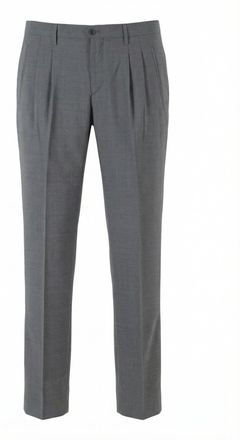 BRIGLIA 1949 Gray Plattis Double Darts Wool Straight-Leg Pants