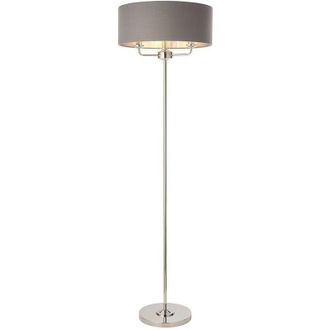 Endon Lighting Floor Lamp Bright Nickel Plate, Charcoal Fabric Shade
