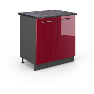 Vicco Armario Bajo Para Fregadero Fame-line, Rojo Burdeos Alto Brillo, 80 Cm Con Estante, Et Antracita Vicco