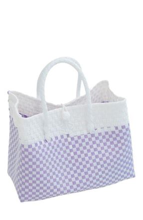 Pink Haley Lola Recycled Plastic Woven Tote Large - White and Lite Purple Checker at Nordstrom, Size Medium