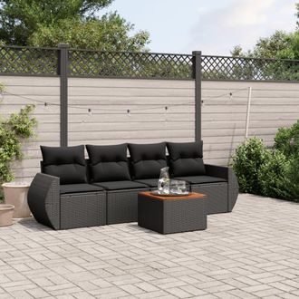 vidaXL Set De Muebles De Jard&iacute;n 5 Pzas Y Cojines Rat&aacute;n Sint&eacute;tico Negro Vidaxl
