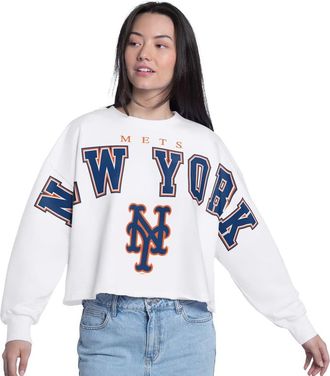 G-III 4Her by Carl Banks Womens G-III 4Her by Carl Banks White New York Mets Bleachers Cropped Pullover Sweatshirt at Nordstrom, Size Xx-Large
