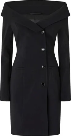 Pinko Off-the-Shoulder Black Midi Dress with Tailored Silhouette and Button Closure