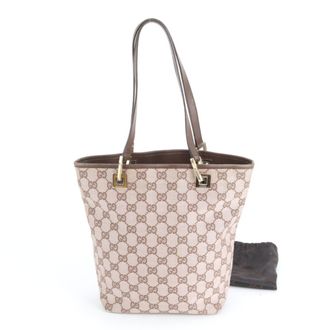 Gucci Brown Pink Leather Canvas Handbag Tote Bag (Pre-Owned)