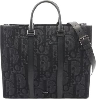 Dior Pre-owned Maxi Oblique East West 2Way Tote Bag - Heren - Vintage Shopper - Zwart - ONE Size - Leer - Vintage