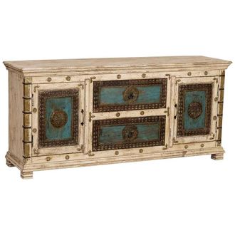 Wanderlust Deco Aparador De Madera Artesanal Blanco 165x45x76h Cm