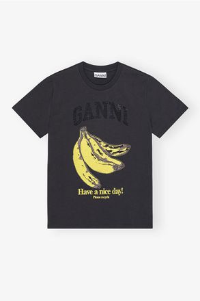 Ganni Mixed Black Banana Graphic T-shirt - Size XXS Organic Cotton
