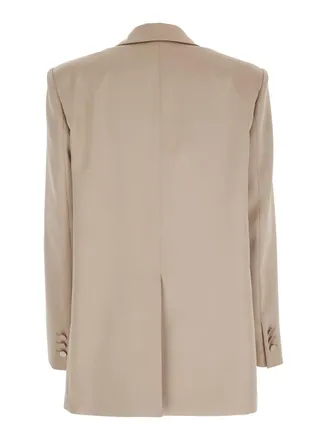 Andamane Womens Beige Single-Breasted Jacket With Shoulder Pads Wool Blend Stretch Blazers