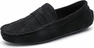 Generic Mens Mens Loafers Shoes Suede Vamp Penny Loafer Stitching Details Round Toe Comfortable Resistant Flexible Classic Slip On(Black,6.5 UK)