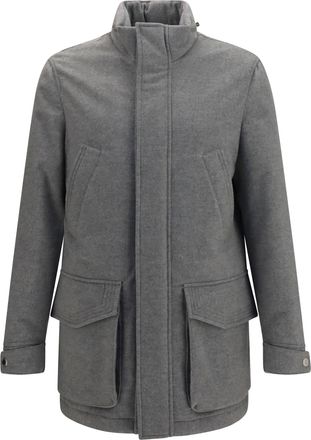 Brunello Cucinelli Mens Jacket Cashmere Zip And Buttons Pearl Grey