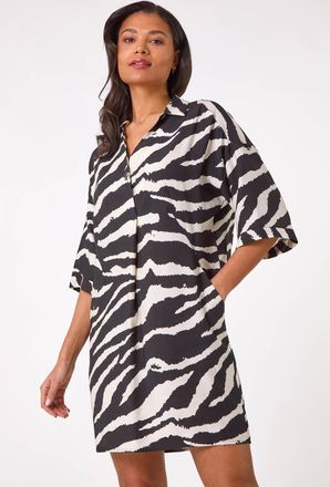 Roman Zebra Print Shirt Dress