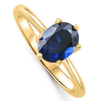 Pompeii3 14k Yellow Gold Oval Blue Sapphire Engagement Anniversary Ring Lab Grown 9x7mm