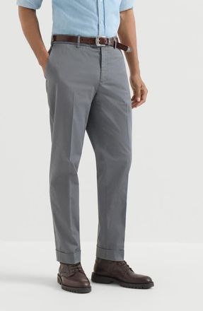 Brunello Cucinelli Garment-dyed Italian fit trousers in American Pima comfort cotton gabardine in Silver at Nordstrom, Size 50 It