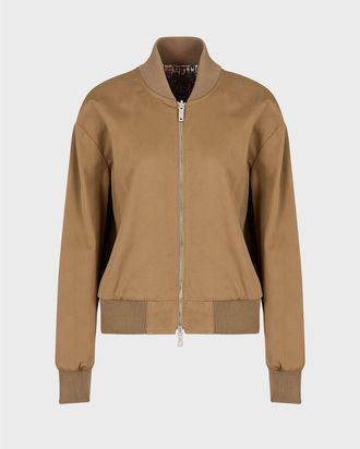 Emporio Armani Womens Bomber Jacket in Sand Cotton - Size 12 UK