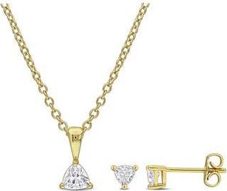 Delmar Trillion Cut Cubic Zirconia Stud Earrings & Pendant Necklace Set in White at Nordstrom Rack