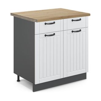 Vicco Mueble Bajo De Cocina Fame-line, Blanco Casa De Campo, 80 Cm, Et Roble, Vicco